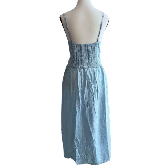 H&M & DENIM LIGHT BLUE LYOCELL DRESS WITH SMOCKED BACK, SZ. L - Picture 3 of 6